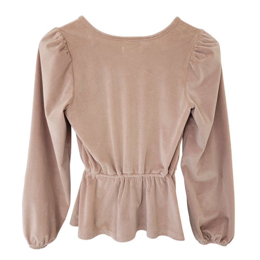Madewell Corduroy Tie-Front Faux-Wrap Top Womens Size XS Warm Sandstone - Picture 2 of 7